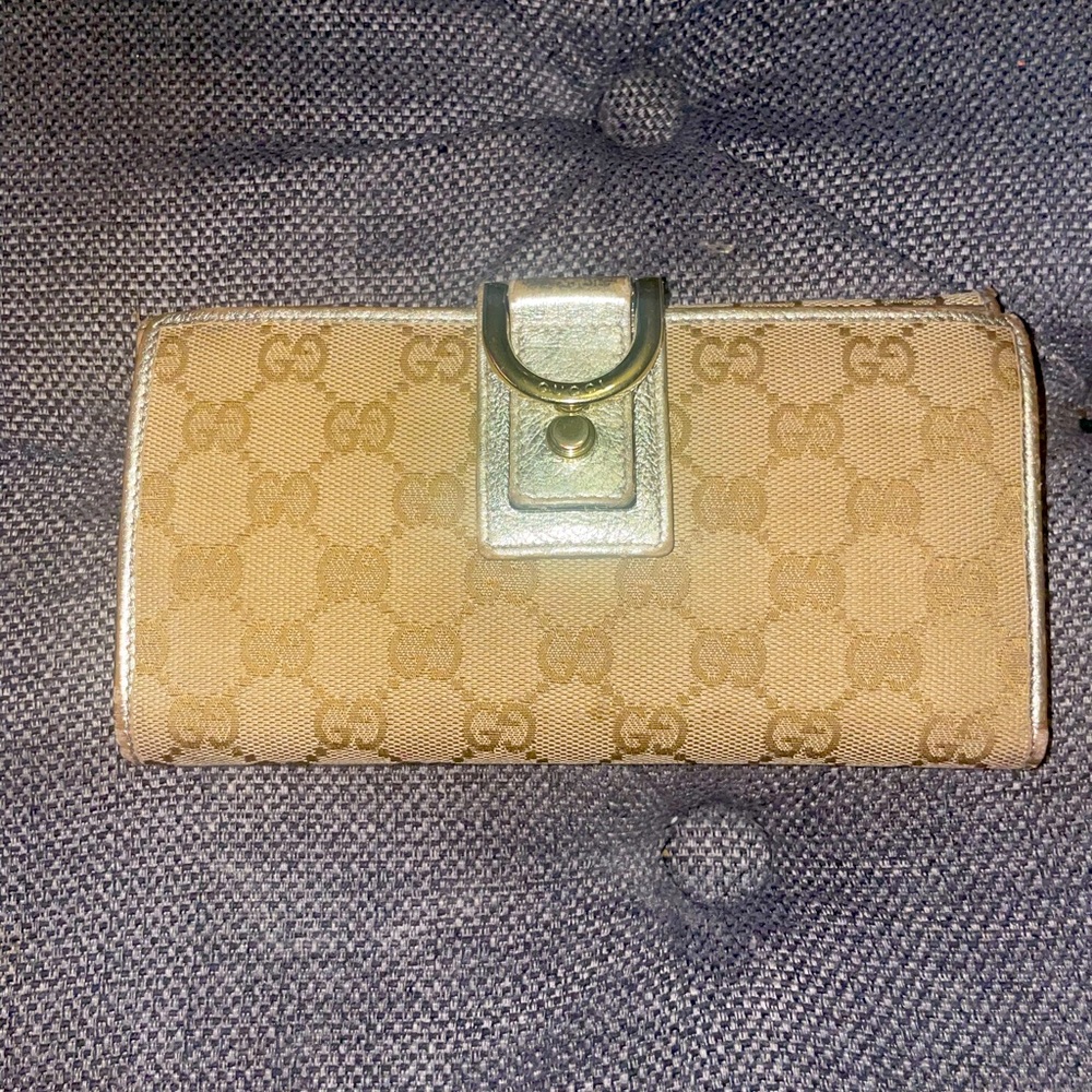 Vintage Gucci wallet, GG Canvas & Leather D Ring
